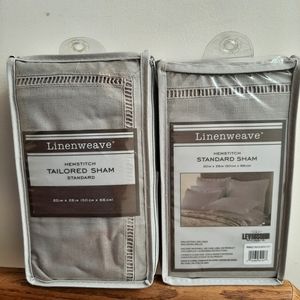 LEVINSOHN Linenweave Hemstitched Tailored Cotton Blend Standard Shams Gray FLAW